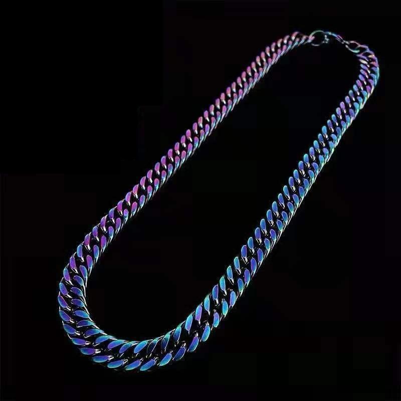 Hip Hop Stainless Steel Multicolor Engraved Link Pendant Necklace Gift