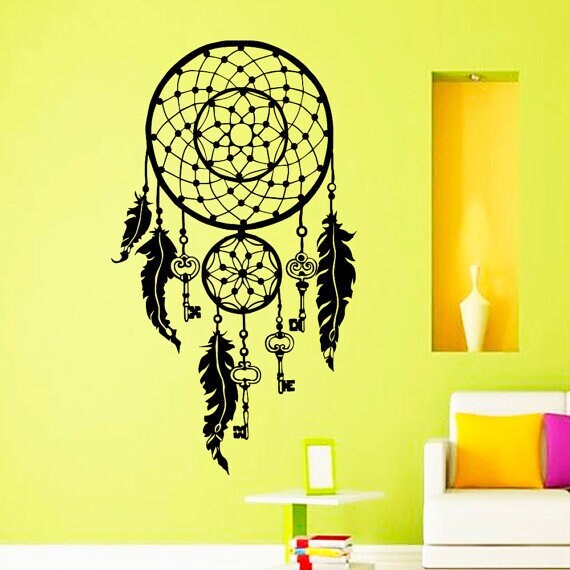 Dream Catcher Keys Lotus Feathers Interior Vinyl Sticker Bedroom Wall Decor