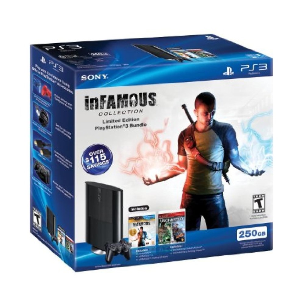 Sony PS3 250GB Infamous Uncharted Bundle in Very Good Condition 8Z