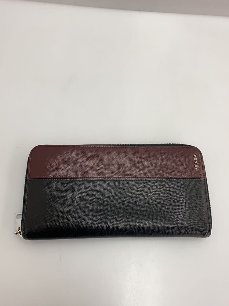 PRADA Black Plain Leather Long Wallet for Men