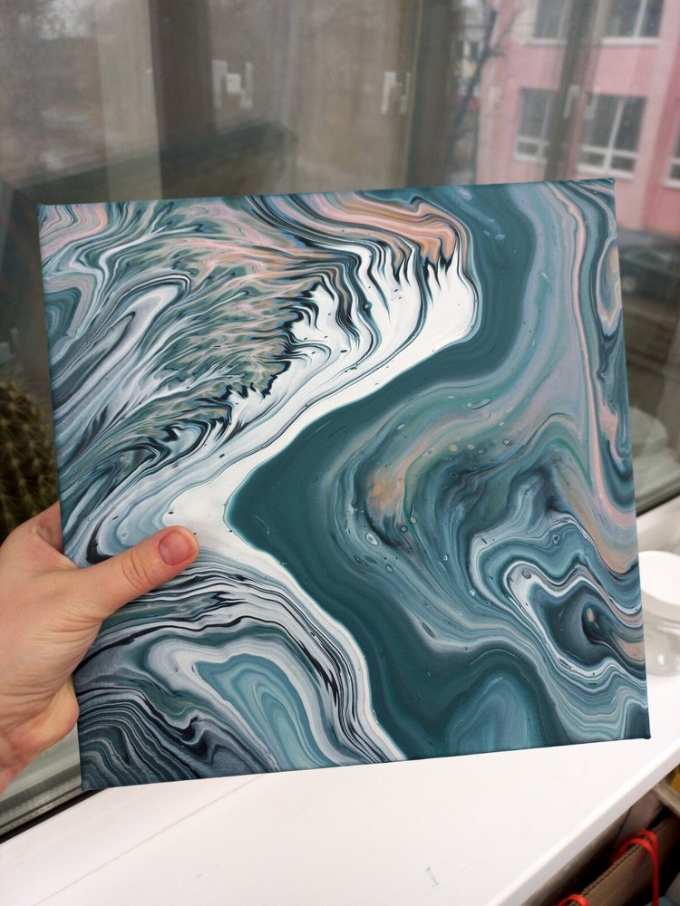 Acrylic Pour Painting, Hypnotic Marble Design, Small Canvas 10x10, Original Art