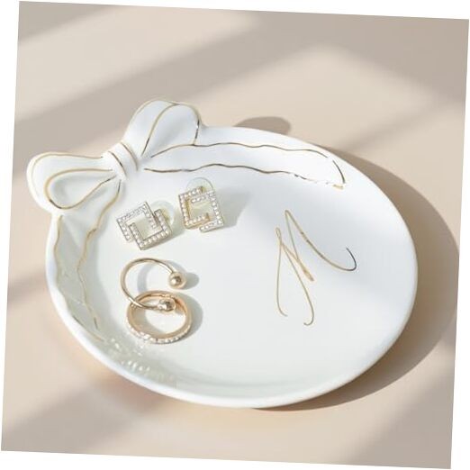 - Personalized Initial Ceramic Jewelry Tray with Bow, Christmas Gift Ideas M