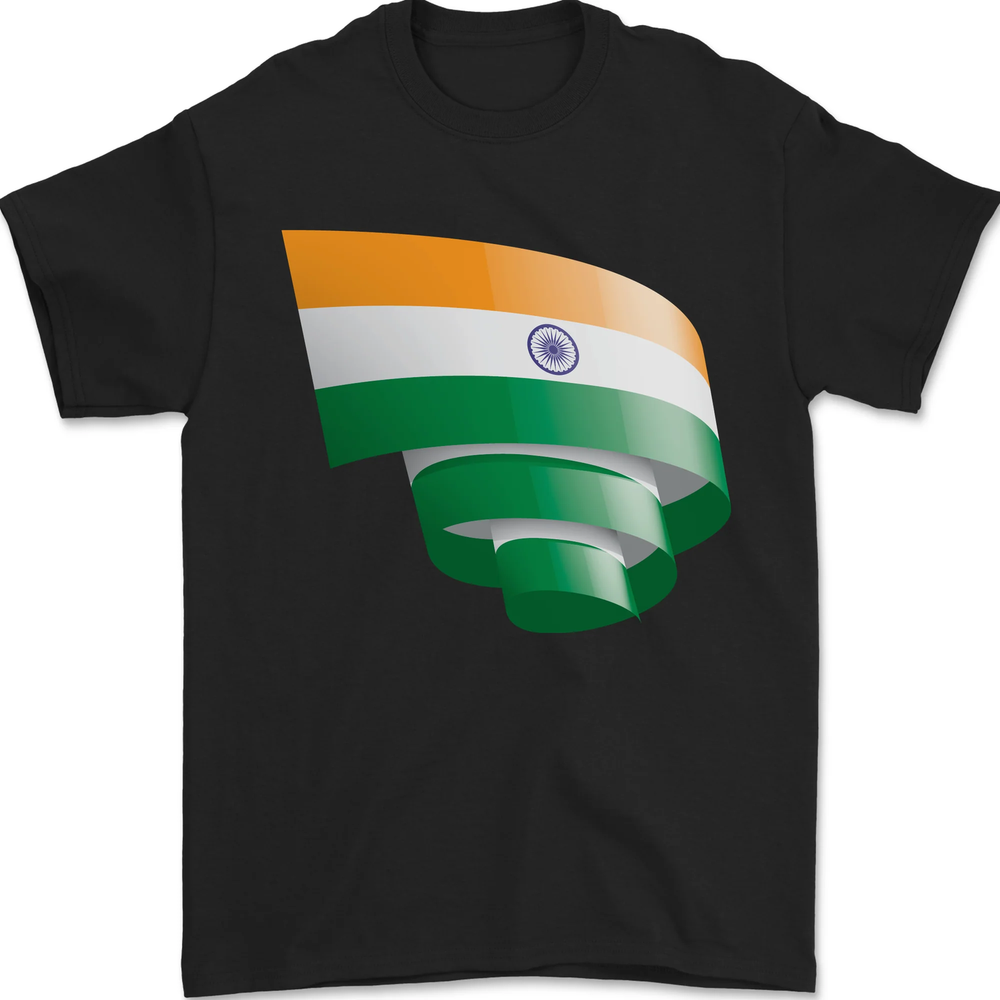 Curled India Flag Indian Day Football Mens T-Shirt 100% Cotton