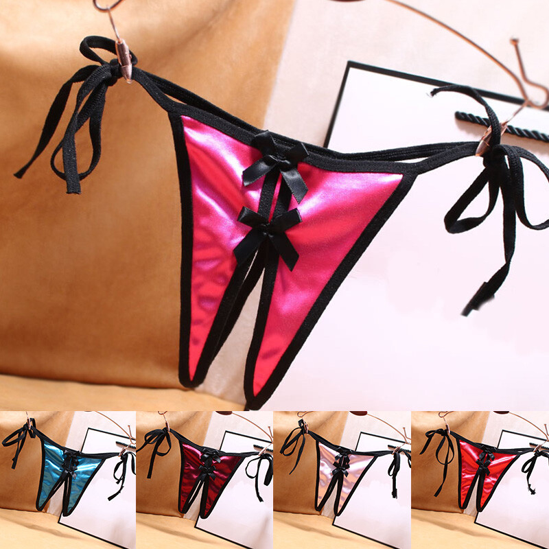 Women's Satin Crotchless Thong G-string Panties Lingerie Underwear T-back Brief✔