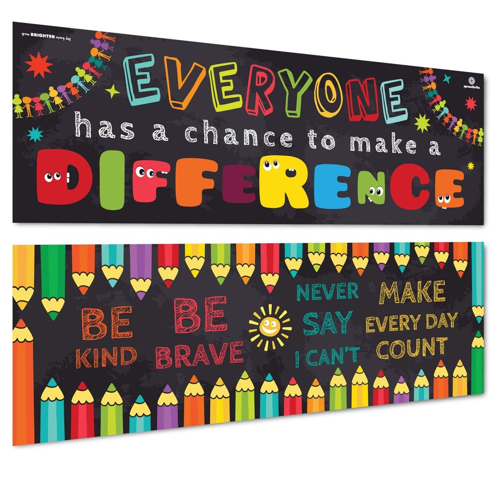 Sproutbrite Classroom Banner and Posters for Decorations - Educational, Motiv...