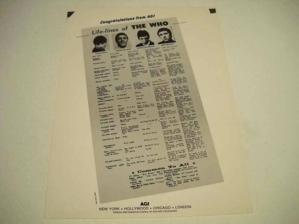 Lifelines Of THE WHO original 1974 Promo Poster Ad CONGRATS from Agi