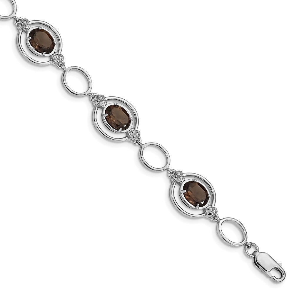 Sterling Silver Rhodium-plated Smoky Quartz Open Link Bracelet 7.5