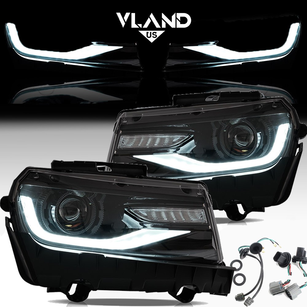 Pair LED Projector Headlights For 2014 2015 Chevy Camaro W/Sequential Turn Sig.