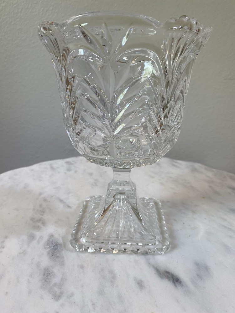 24% Lead Crystal Cut Glass Pedestal Compote Dish 6.75 Inch