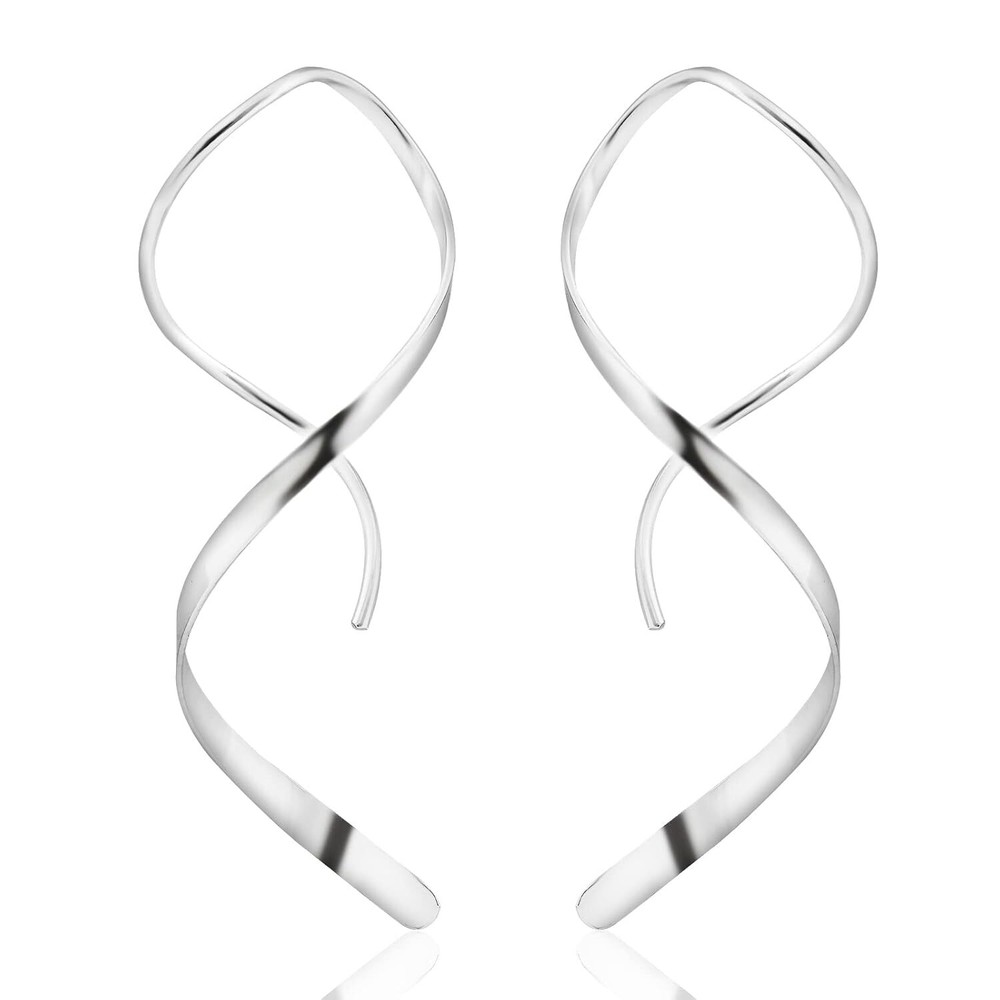 Hypoallergenic Handmade Twisted Curl Spiral 925 Sterling Silver Threader Earrings