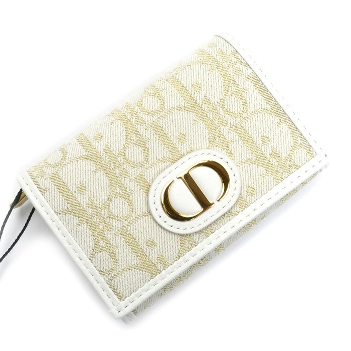 Christian Dior Oblique 30 Montaigne Medium Wallet Coin Case in White Gold S2300UNRG