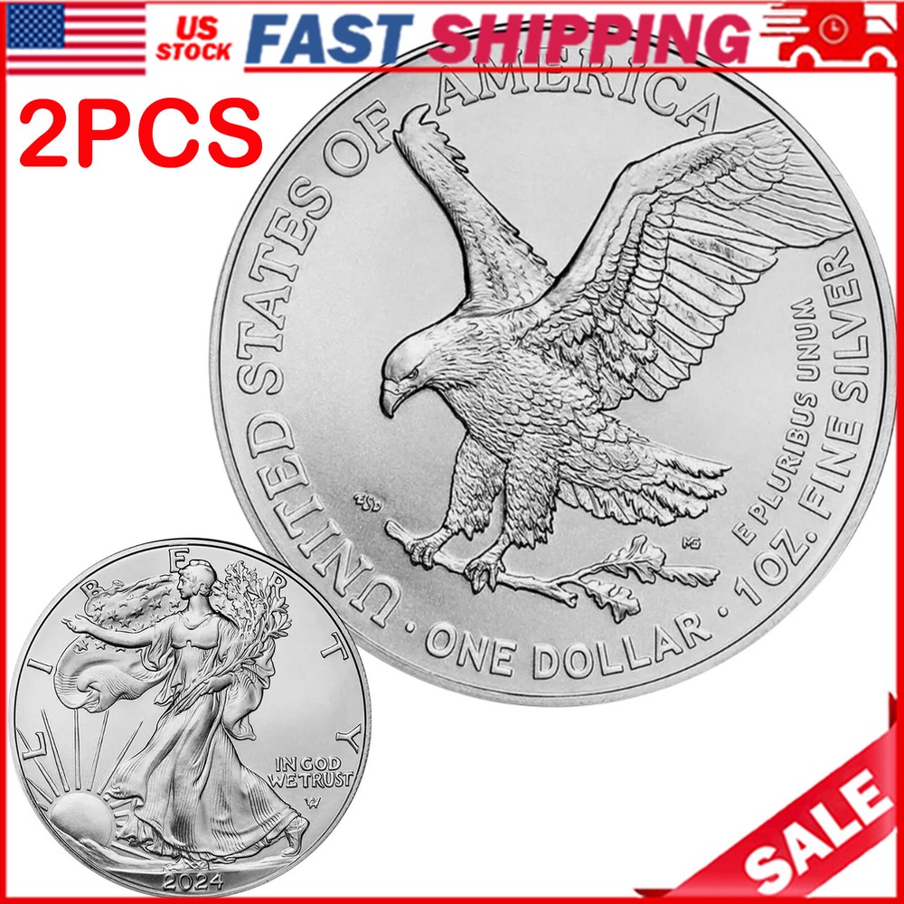 2pcs - 2024 1 Oz American Silver Eagle Coin Collection.999 Fine (BU)