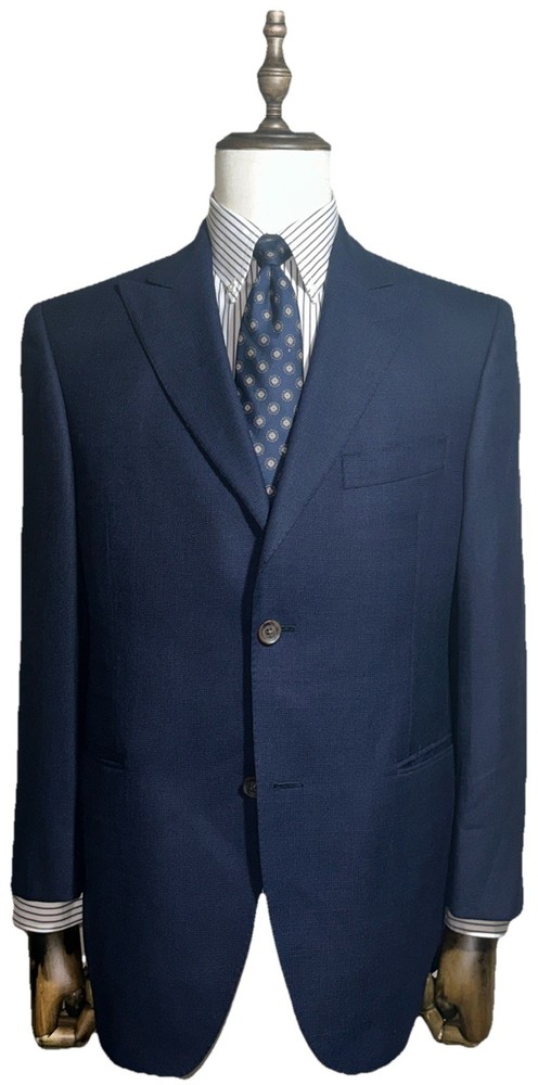 JACK VICTOR CUSTOM MADE CANVASSED Peak Lapel Wool Blue 42S Blazer Sport Coat