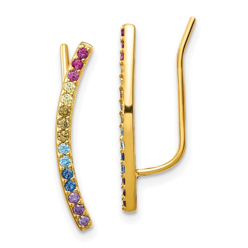 Sterling Silver Gold-plated Colorful Cubic Zirconia Ear Climber Earrings 0.88gm