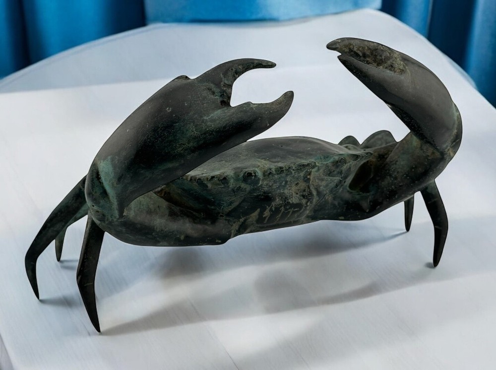 Patina Metal Crab Sculpture Figurine Sea Life Animal Creature Ocean Beach Water