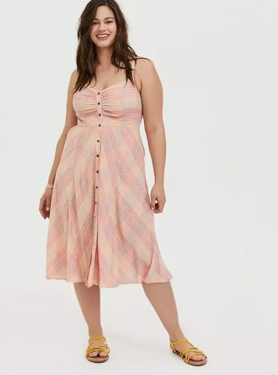 NEW Torrid Midi Challis Button Front Dress Pink Plaid - Size 4X
