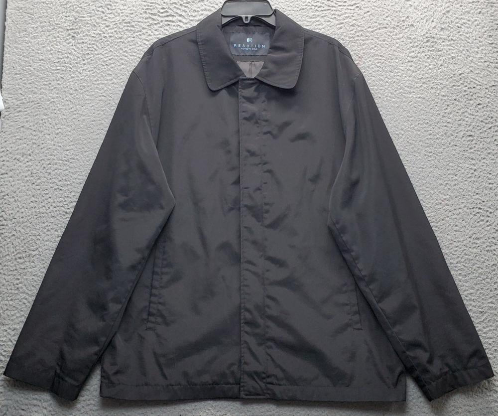 Kenneth Cole Reaction Windbreaker Jacket Men Large Black Rain Resistant Full Zip-image