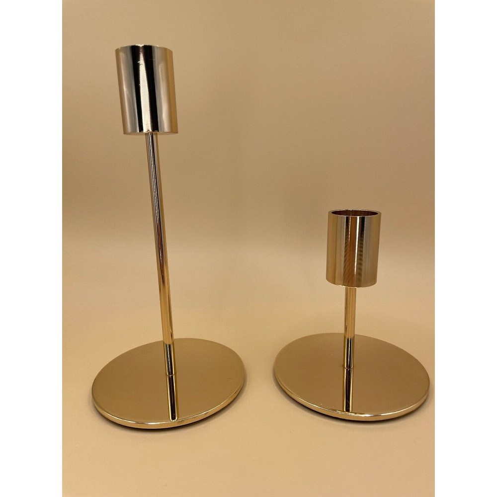Pre-owned Minimalistic Gold Taper Candle Holder Set Of 2 ONLY