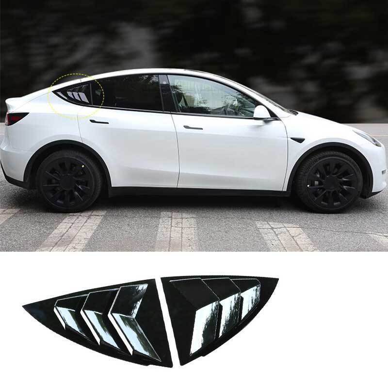 Bright Black Side Window Louver Shutter Cover Trim For Tesla Model Y 2020-2022