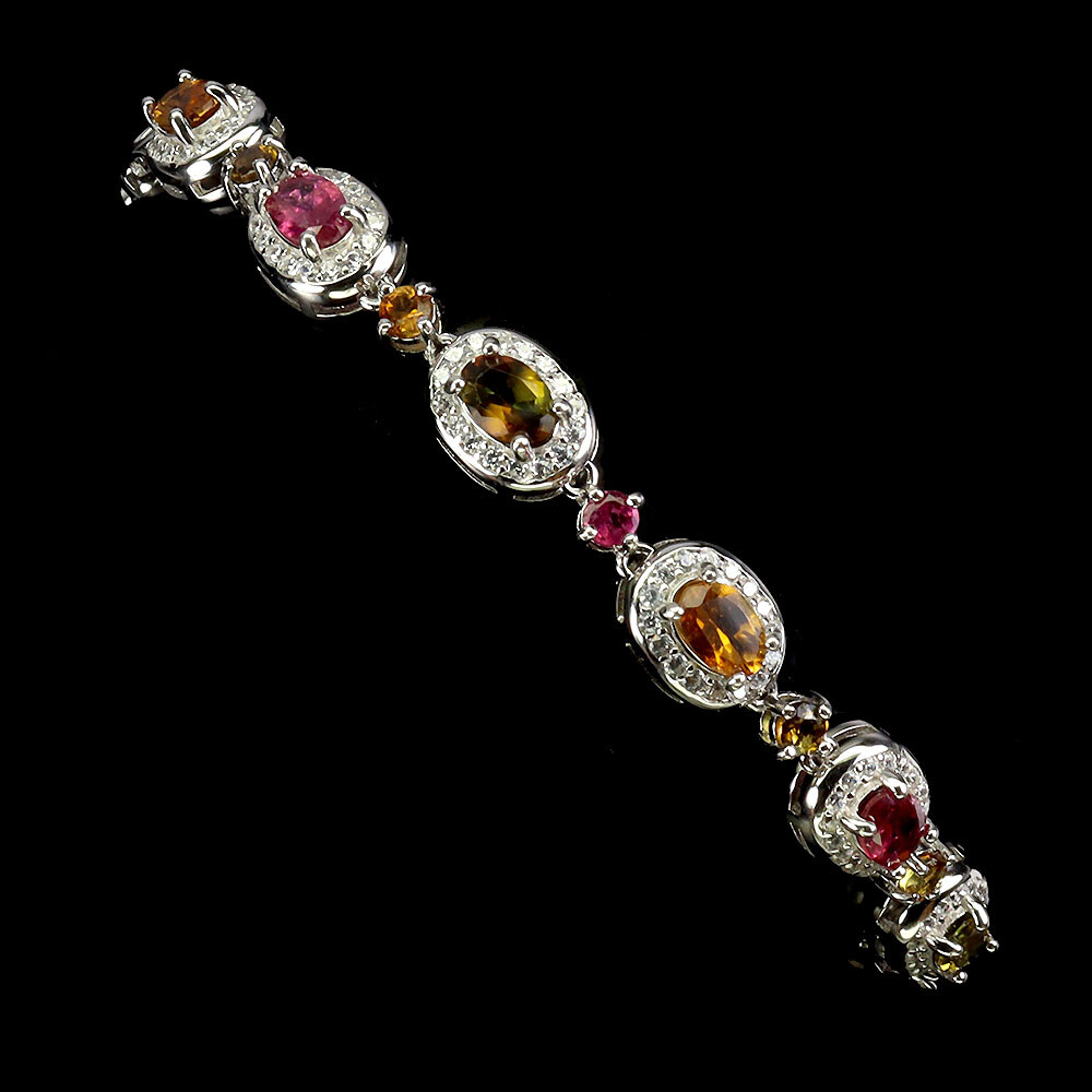 925 Sterling Silver Bracelet Oval Tourmaline Natural Gemstone Jewelry  7.5 Inche