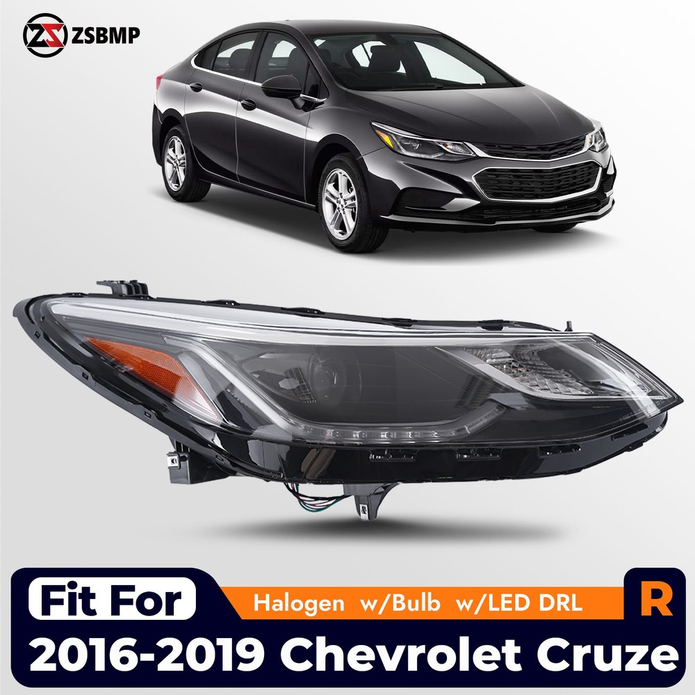 For 2016-2019 Chevy Cruze Halogen Headlight w/ LED DRL/ Bulb Projector Passenger