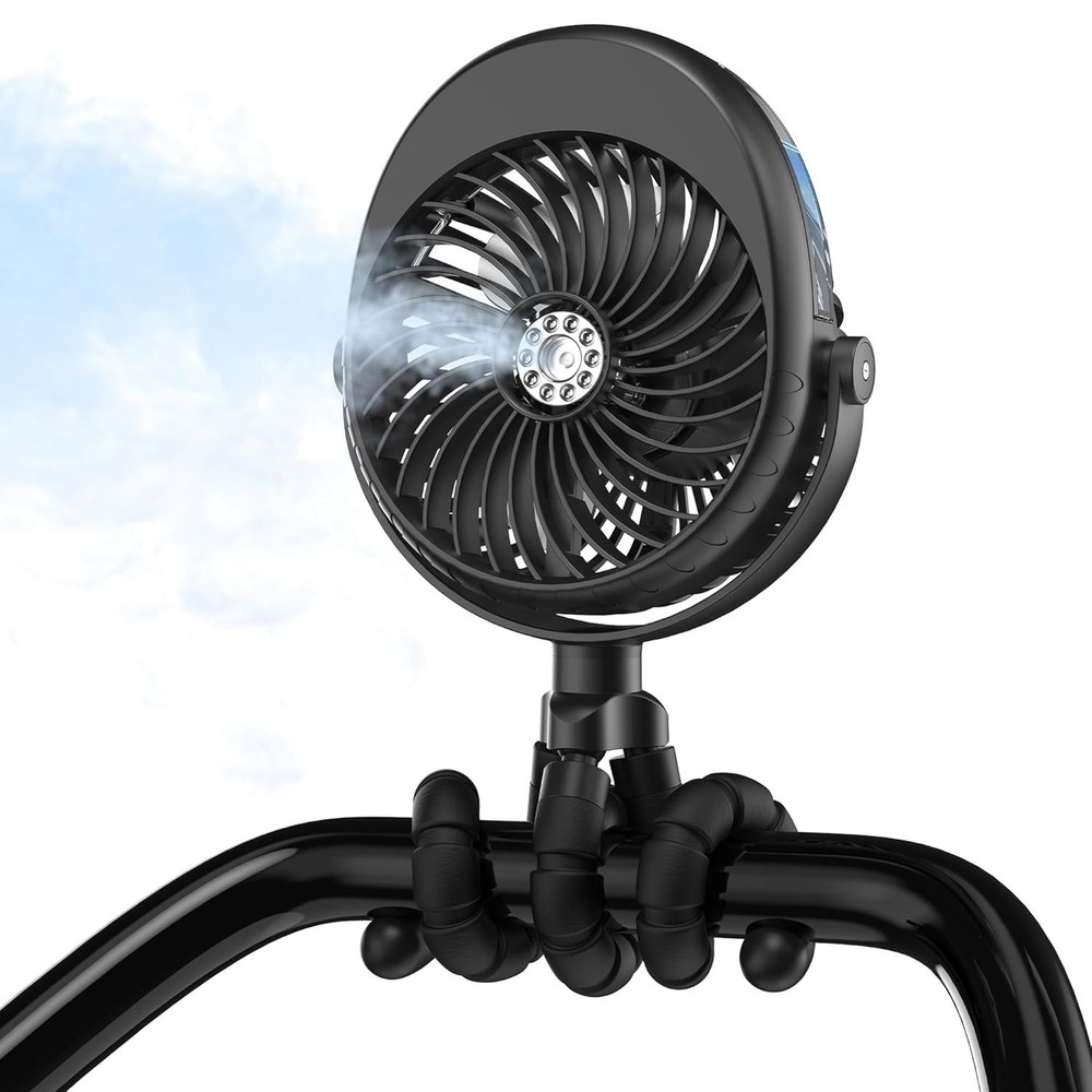 Portable Misting Stroller Fan 4000mAh – Rechargeable Baby Car Seat Fan, Flexible