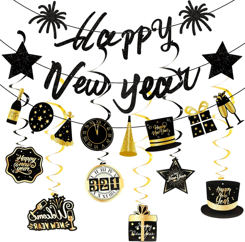 New Year Party Decorations 2026 New Years Eve Decorations Kit Black Gold Nye Dec-image