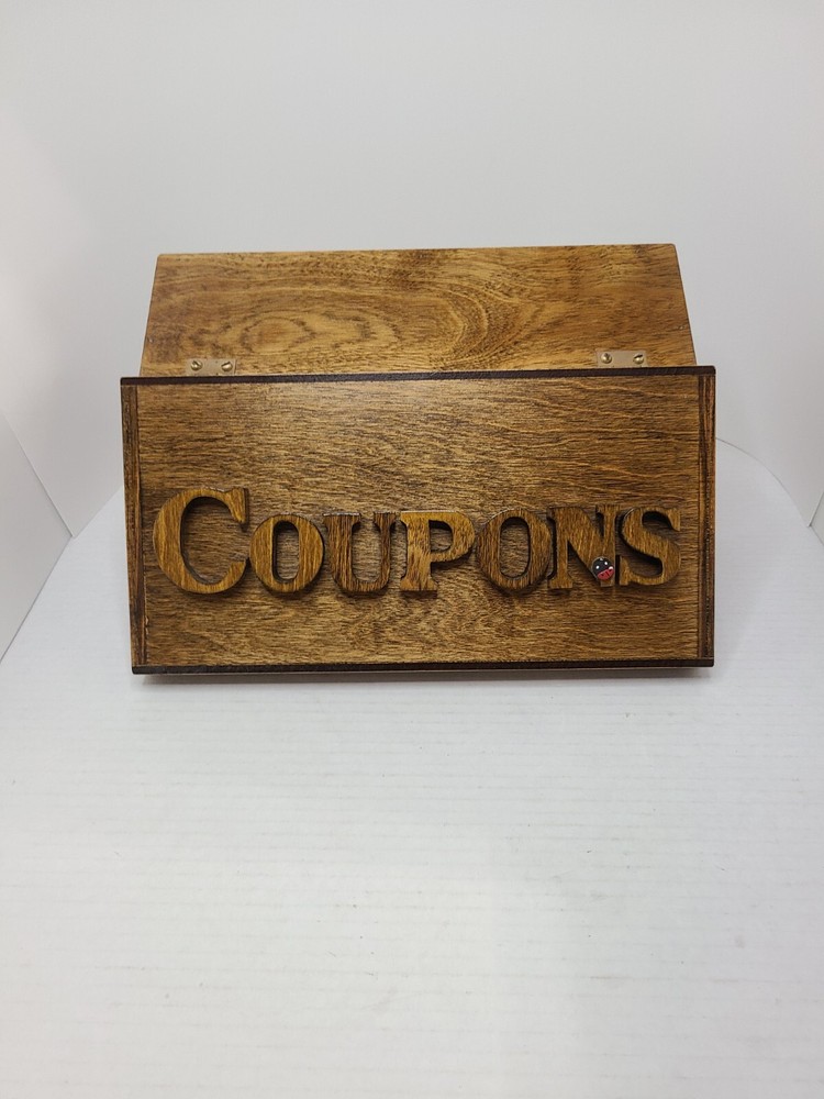 Vintage Wood Coupon Box Handmade Signed with Hinged Lid & 4 Compartments-image
