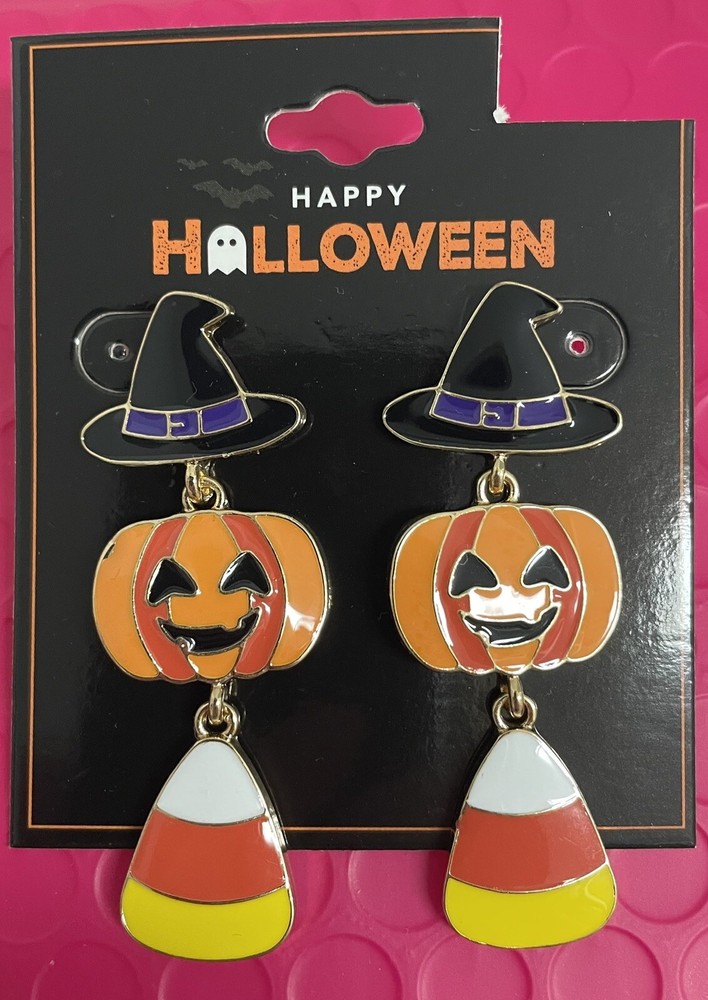 Spooky Halloween Earrings Witch Hat Pumpkin Candy Corn Post Back Free Shipping
