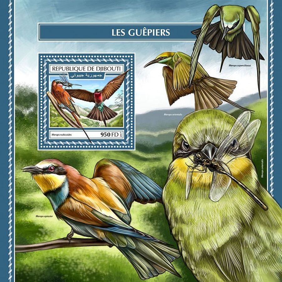 BEE-EATERS 1-Value MNH Bird/Birds Stamp Sheet #128 (2017 Djibouti)