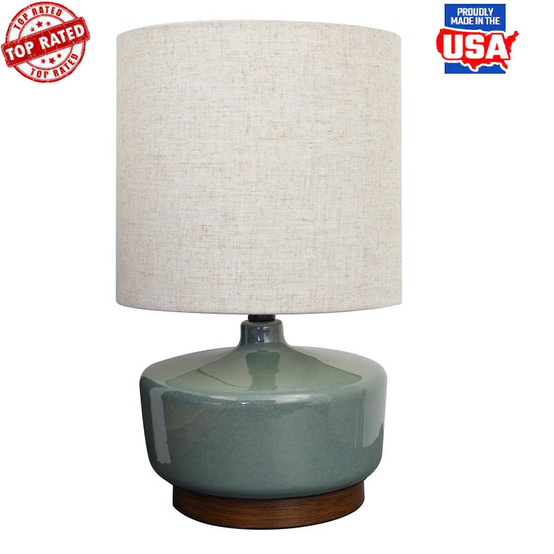 Mid-Century Ceramic Table Lamp with Wood Base E26 Bulb Compatible