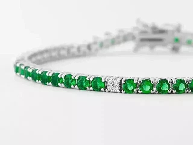 8Ct Lab-Created Emerald Diamond Tennis Bracelet in 14k White Gold