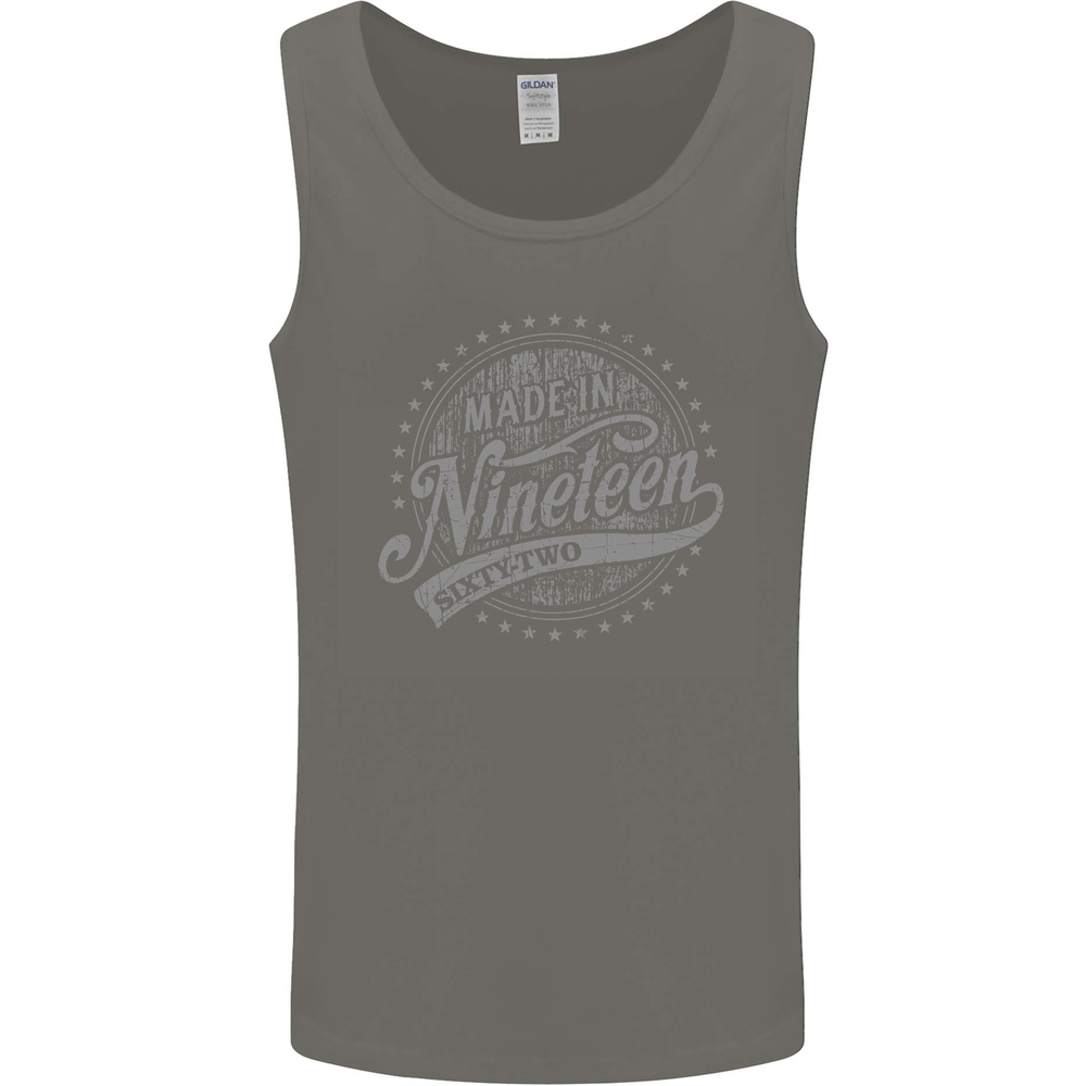 Distressed 63rd Birthday Made In 1962 Mens Vest Tank Top Charcoal
