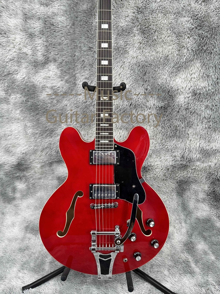 Semi Hollow ES-335 Electric Guitar Gloss Red with Black Pickguard Chrome Hardware