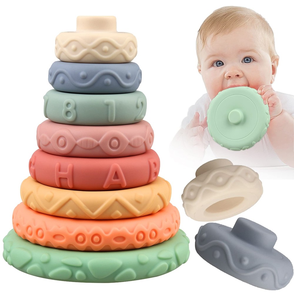 Miawow 8-Piece Stackable Soft Ring Toys for Babies 0-18 Months