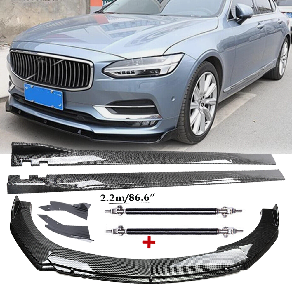 Carbon Fiber Front Bumper Lip Spoiler & Side Skirt Kit for Volvo S40 S70 S80 86.6 Inch