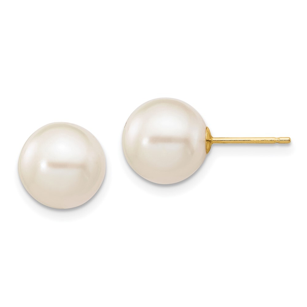 14k Yellow Gold 9-10mm Round Freshwater Cultured Pearl Stud Earrings 0.11gm