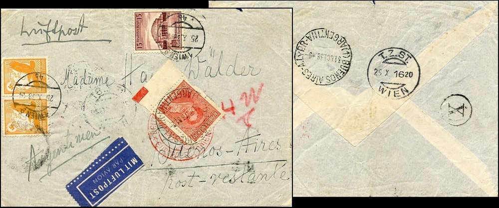 AU678. GERMAN AUSTRIA AIRMAIL COVER FROM VIENNA TO ARGENTINA 1938 POSTAGE DUE