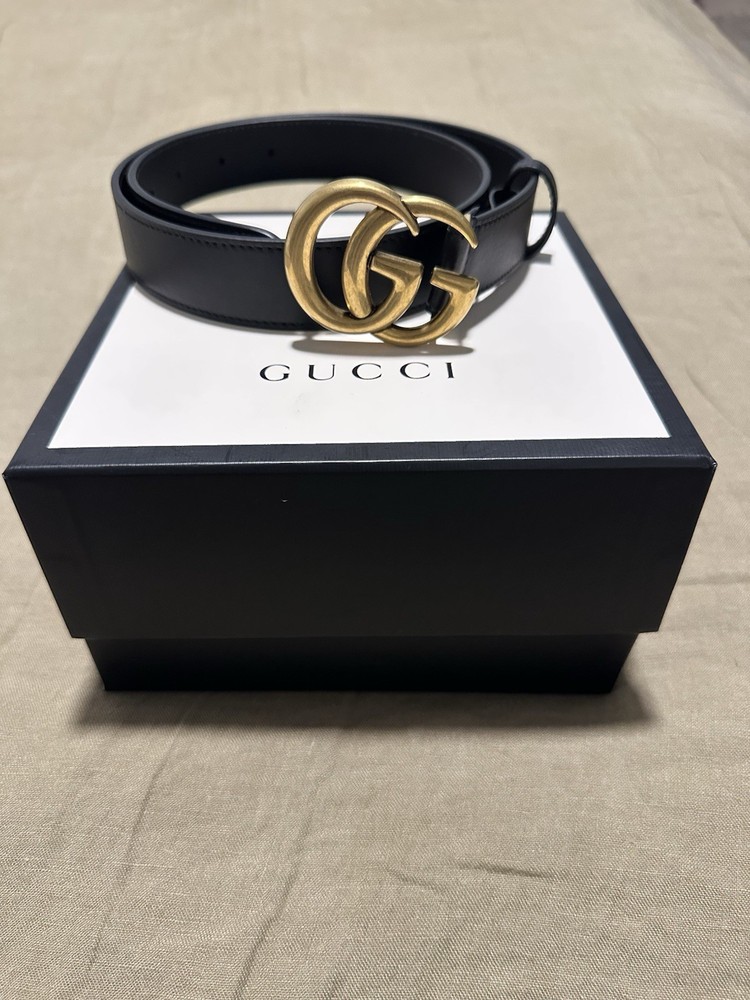 Gucci GG Marmont Leather Belt 80cm Black with Gold Hardware