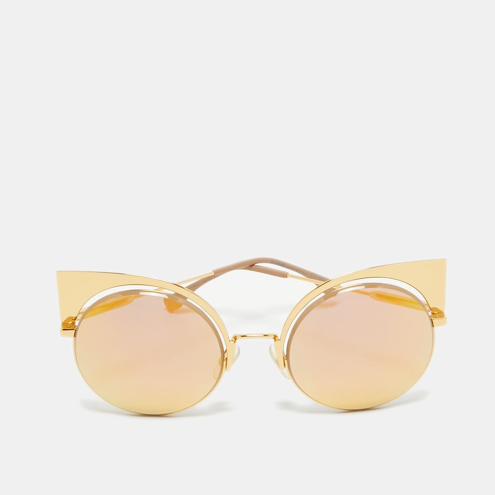 Fendi Gold FF 0177/S Mirror Cat Eye Sunglasses with Logo Detail