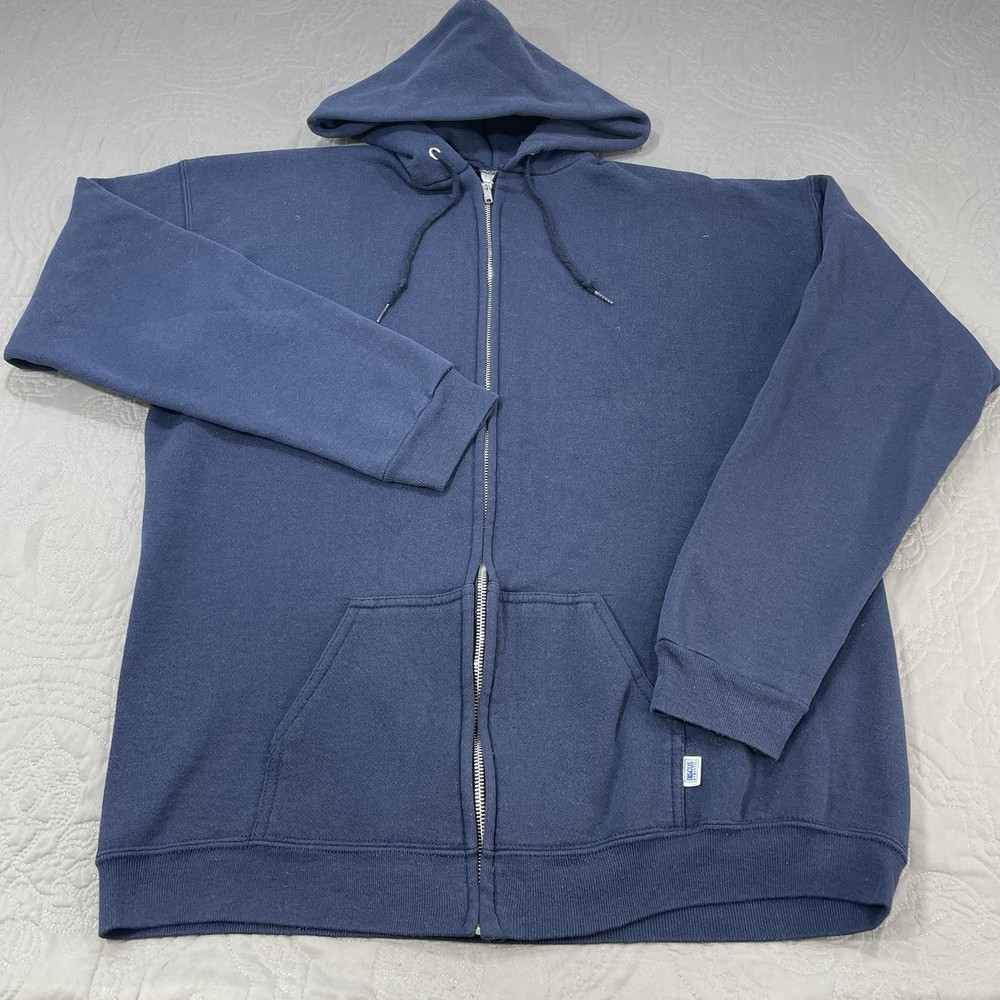 Vintage 80s Discus Athletic Hoodie Full Zip Mens XL Blue Terry Fleece USA