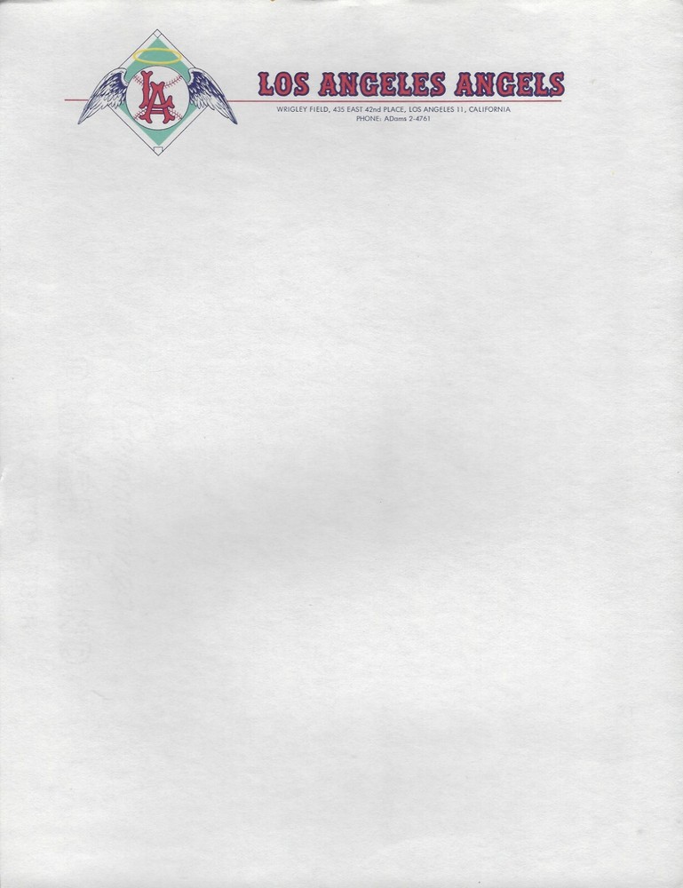 Rare 1961 Los Angeles Angels Inaugural Year Letterhead Stationery Wrigley Field