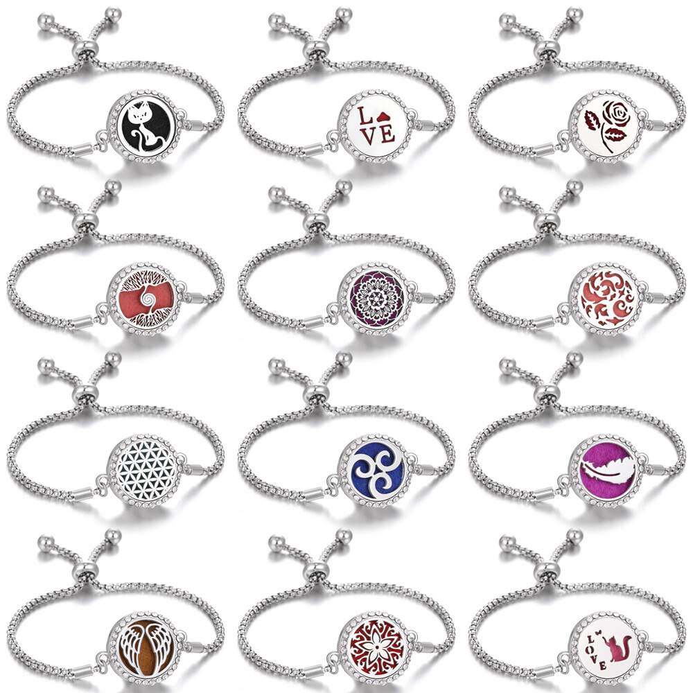 1pcs Silver Rhinestone Aromatherapy Locket Bracelet with 5 Felt Pads