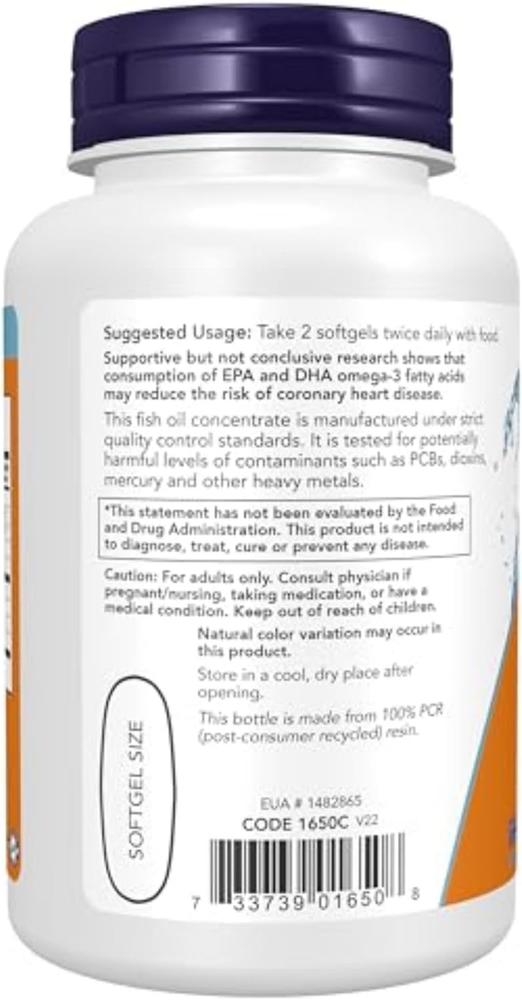 NOW Supplements Molecularly Distilled Omega-3 180 EPA 120 DHA Cardiovascular Support