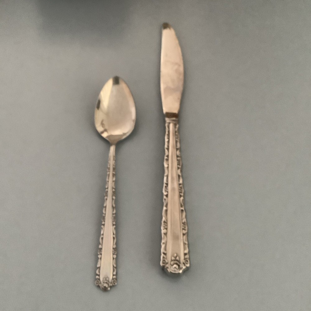 2 PCs Of Oneida Cherie stainless steel silverware teaspoon and a dinner knife