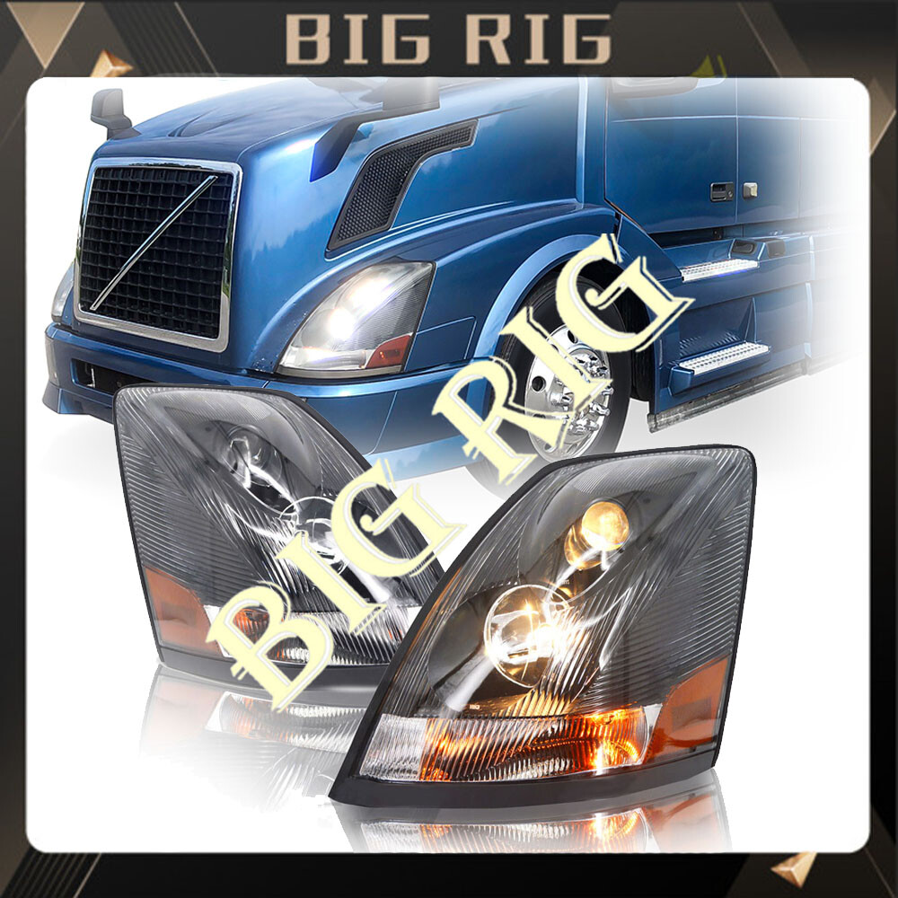 2004-2018 Volvo VN VNL VNM Black Halogen Projector Headlights Pair Left & Right