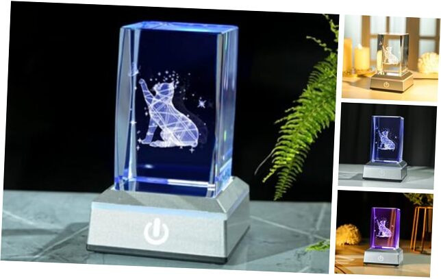 Cat Gifts for Cat Lovers Women Birthday Christmas, 3D Crystal Cube with