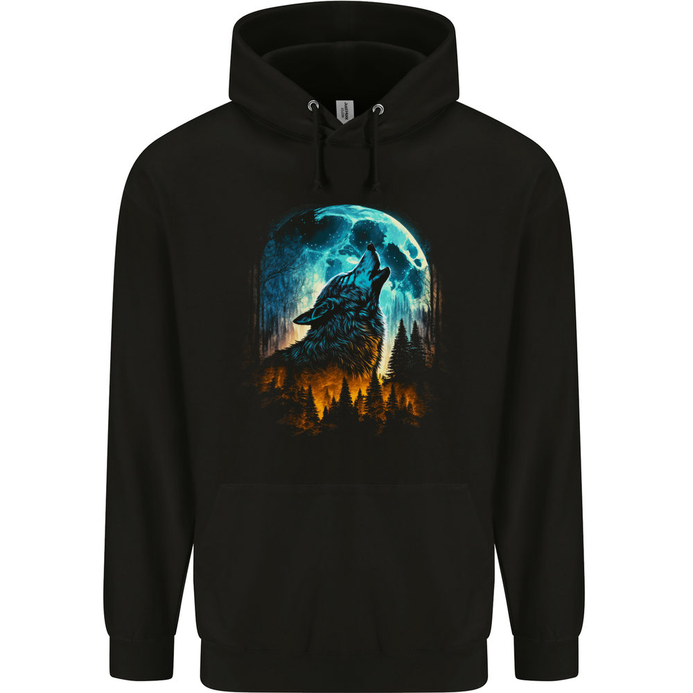 Moon and Wolf Fantasy Mens 80% Cotton Hoodie