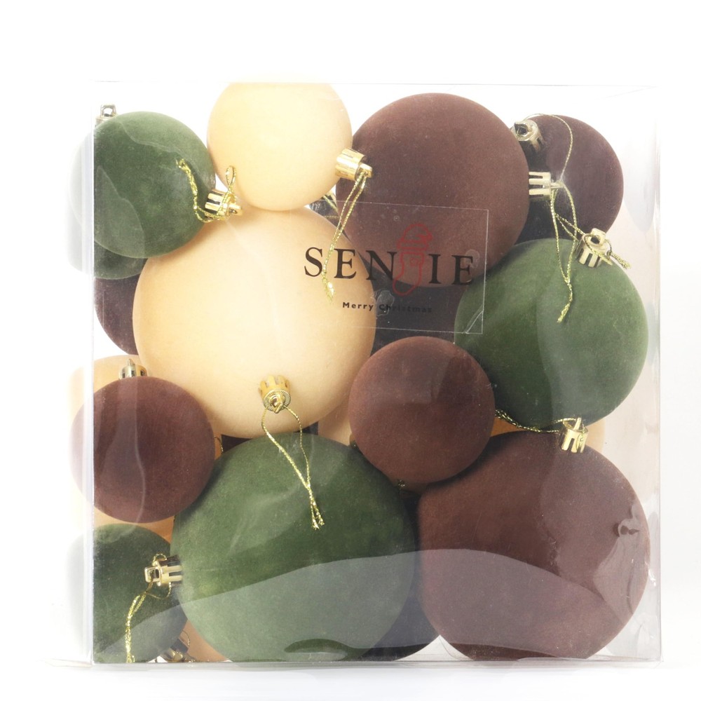 20PCS Multicolor Velvet Flocked Christmas Tree Ornaments in Various Sizes