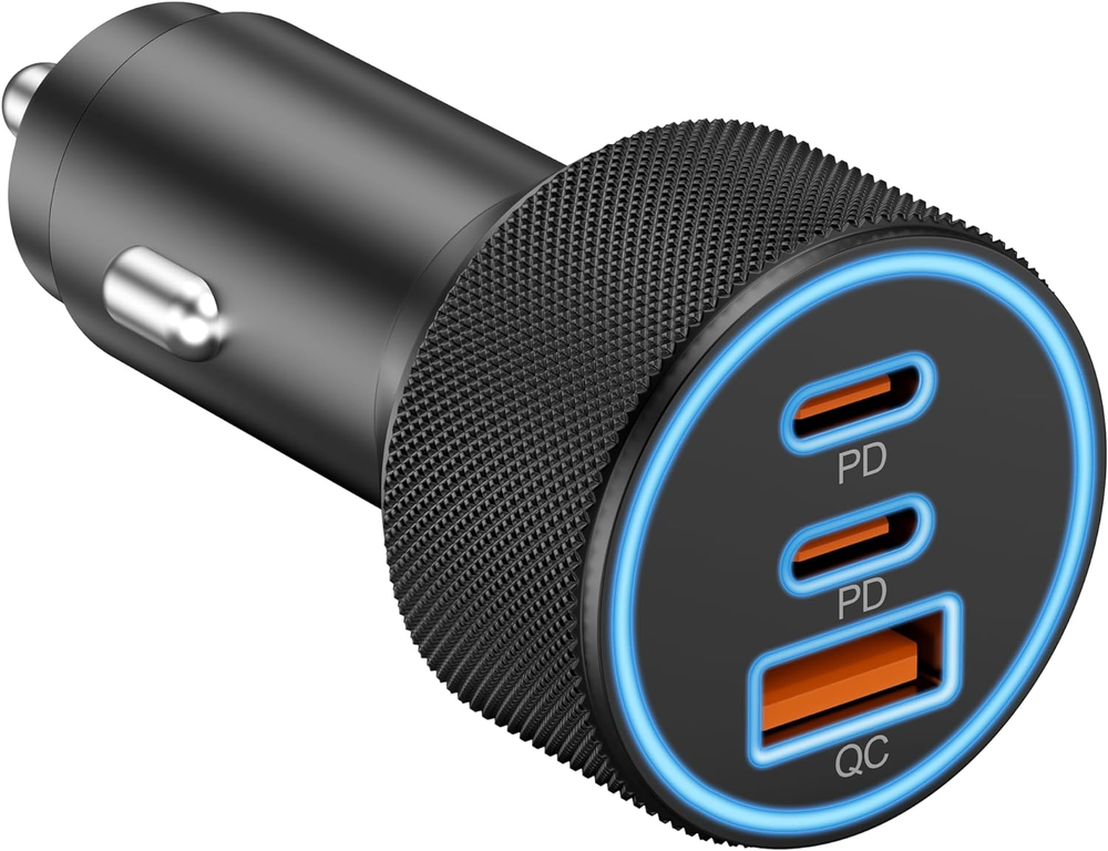 67W 3-Port USB C Car Charger with PD QC Fast Charging PD USB-A